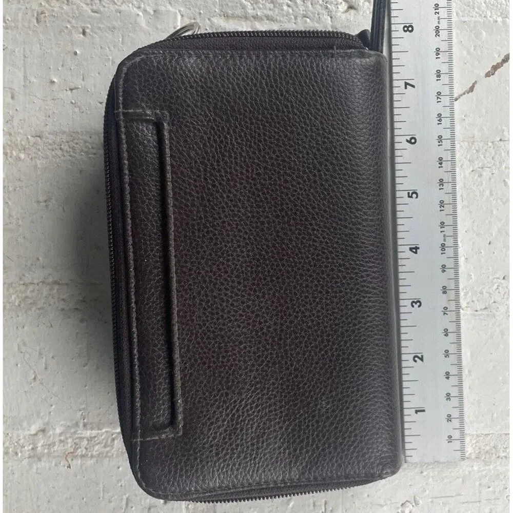Unbranded Double Zip Pebbled Leather Brown‎ Walletbwith Calculator & Key Chain